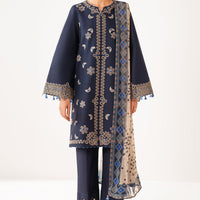 Embroidered Lawn Navy Blue Stitched Suit - Jazmin