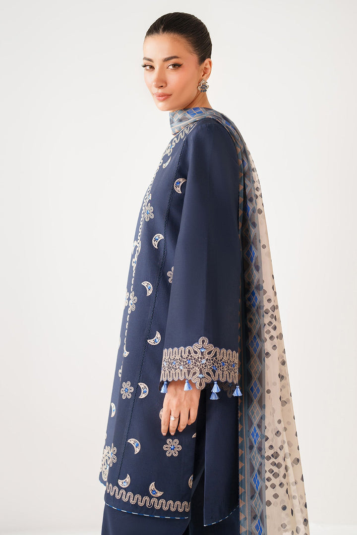 Embroidered Lawn Navy Blue Stitched Suit - Jazmin
