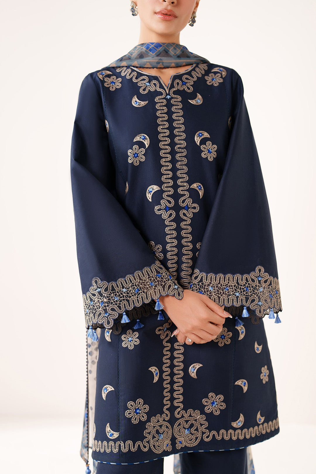 Embroidered Lawn Navy Blue Stitched Suit - Jazmin