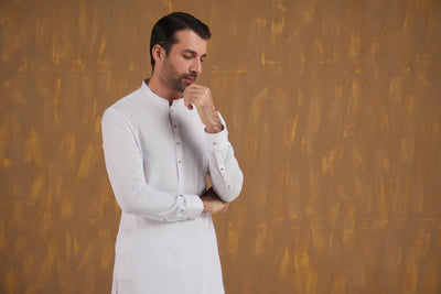 Blended White Shalwar Kameez - J. Junaid Jamshed