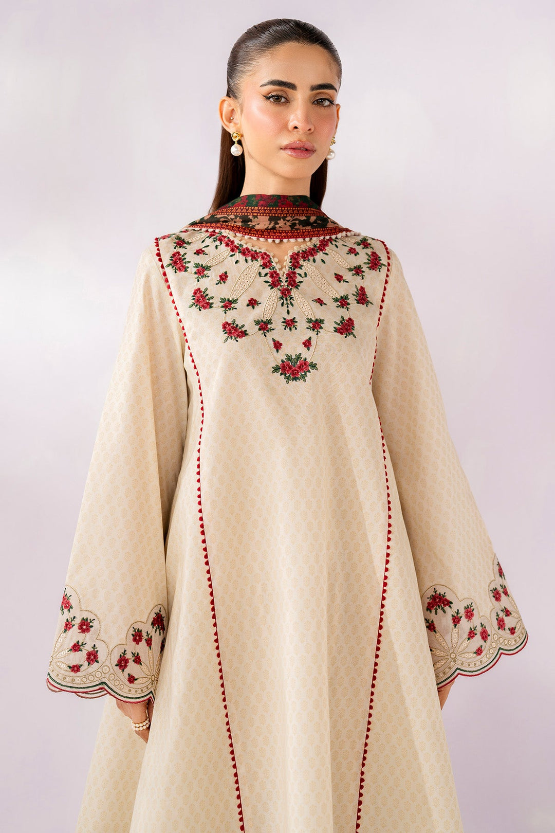 Embroidered Lawn Beige Stitched Suit - Jazmin