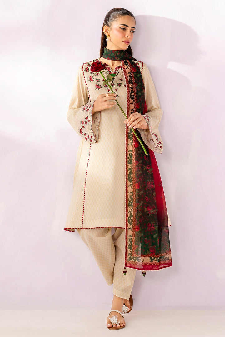 Embroidered Lawn Beige Stitched Suit - Jazmin