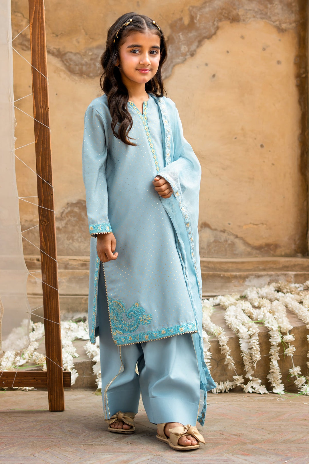 Raw Silk Sky Blue Stitched Suit - Charizma