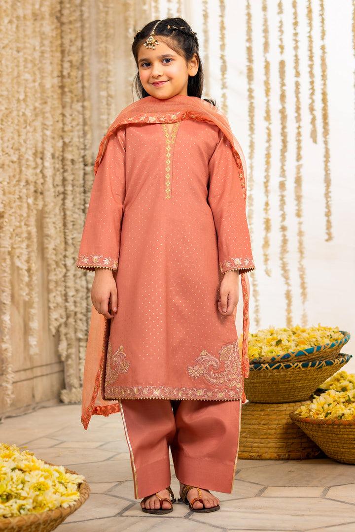 Raw Silk Peach Stitched Suit - Charizma