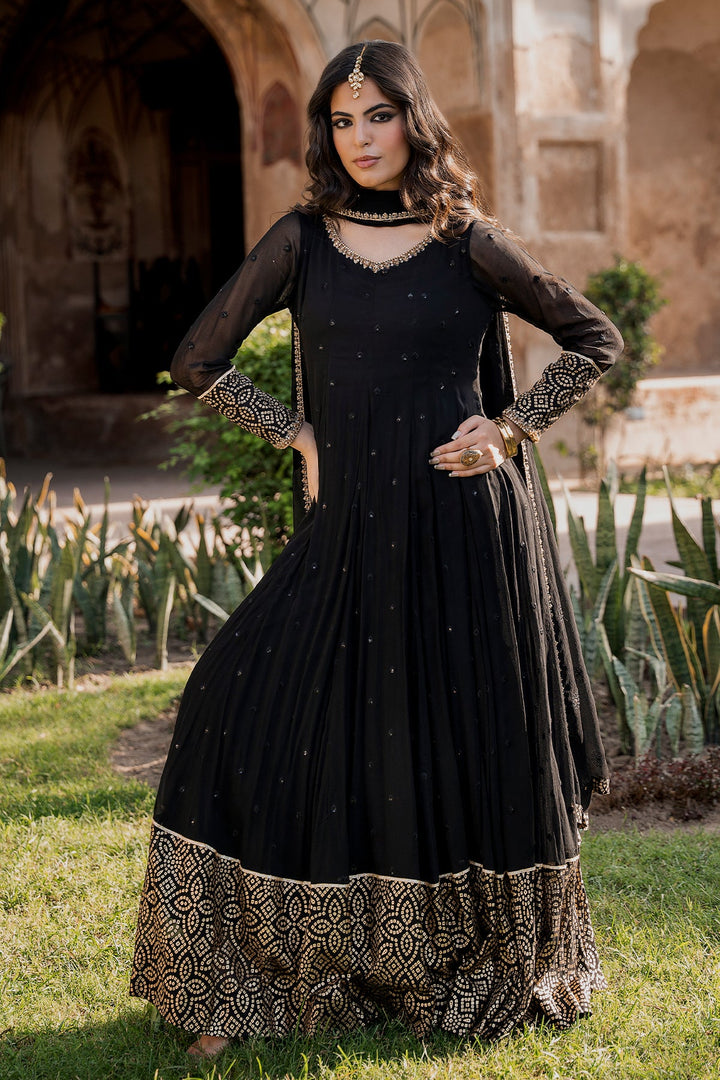 Chiffon Black Stitched Suit - Charizma