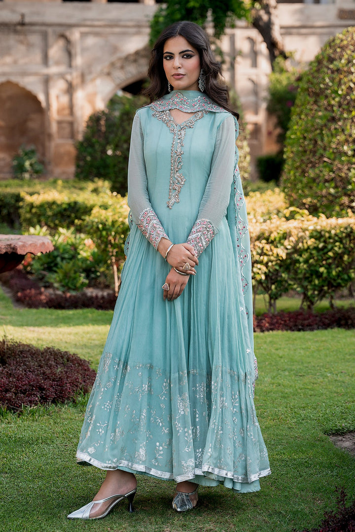 Chiffon Sky Blue Stitched Suit - Charizma