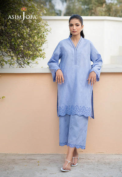 Cambric Blue Stitched Suit - Asim Jofa