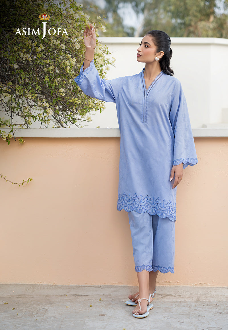 Cambric Blue Stitched Suit - Asim Jofa