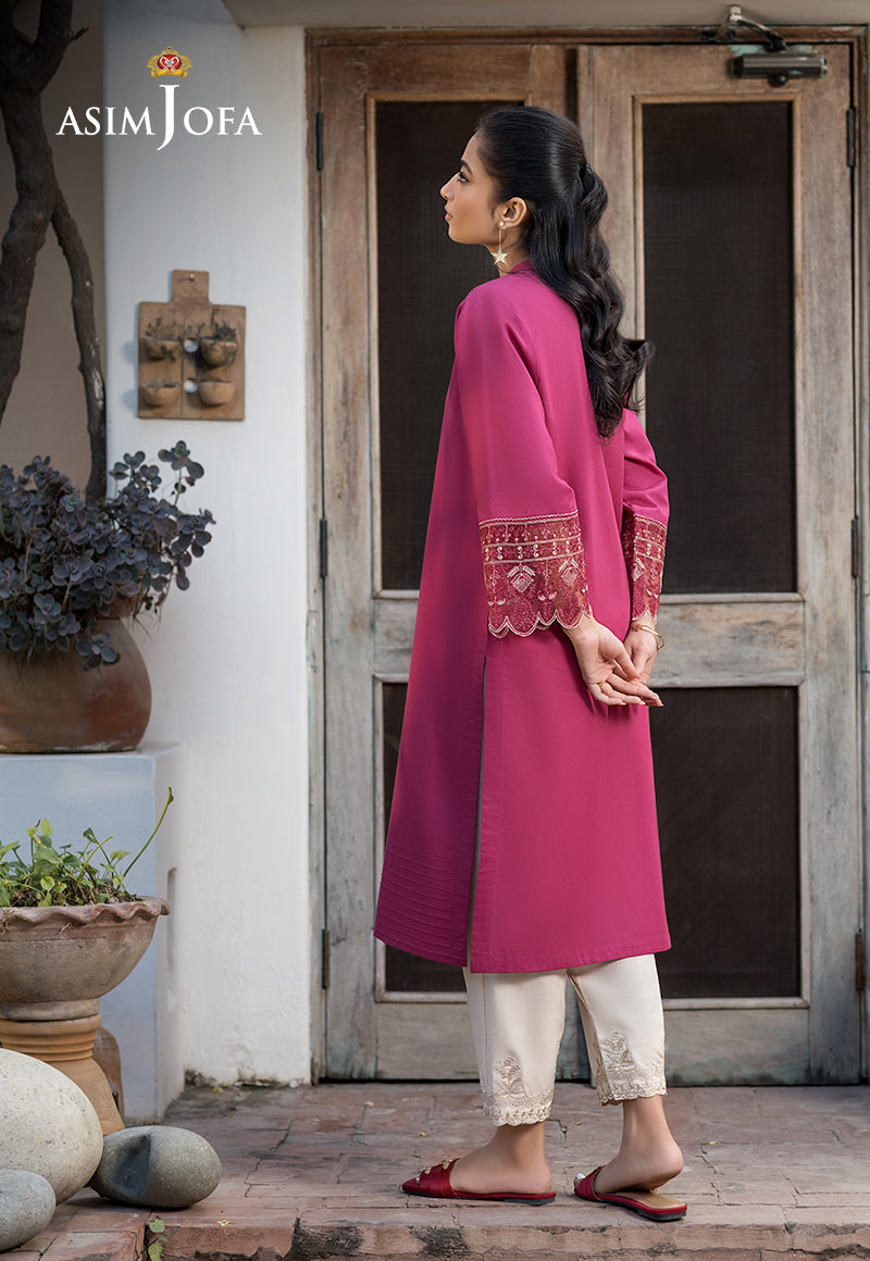 Cambric Magenta Kurti - Asim Jofa