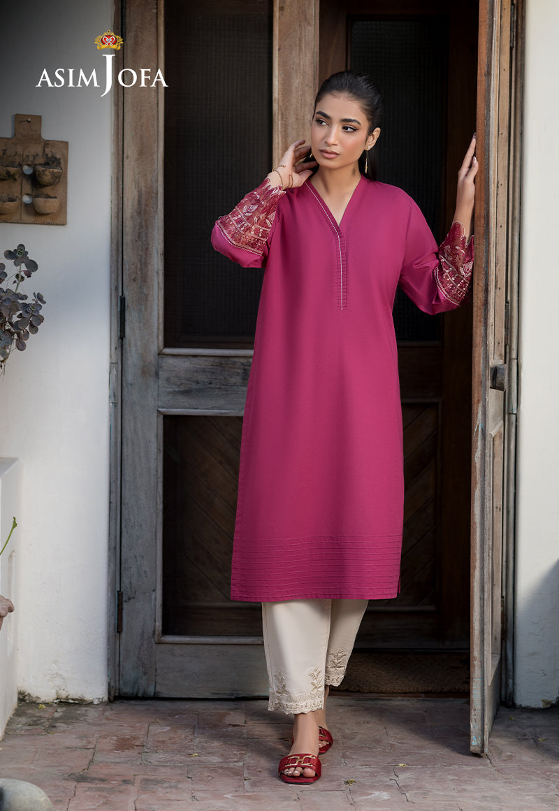 Cambric Magenta Kurti - Asim Jofa