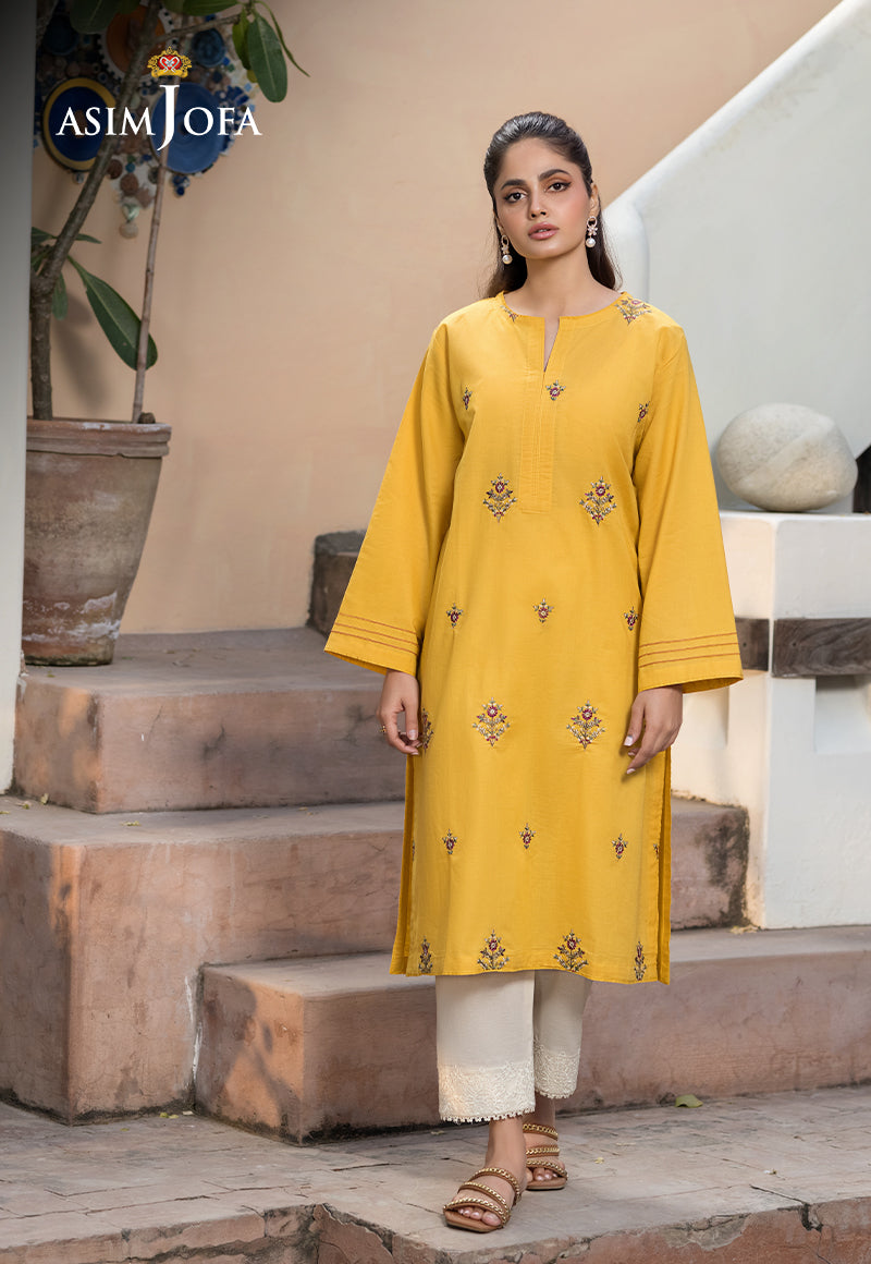 Cambric Yellow Kurti - Asim Jofa