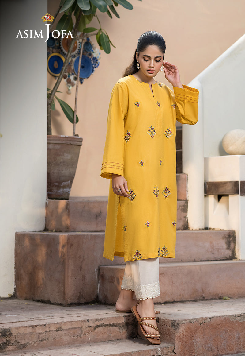 Cambric Yellow Kurti - Asim Jofa