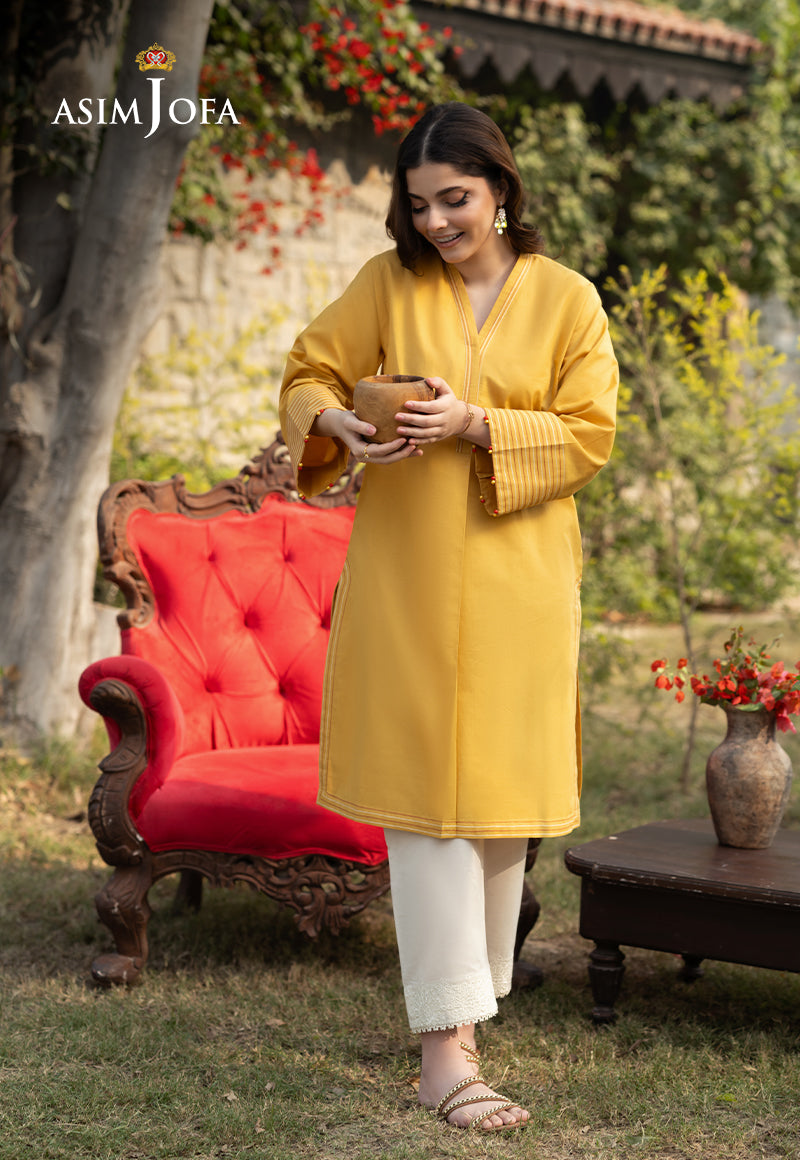 Cambric Mustard Kurti - Asim Jofa