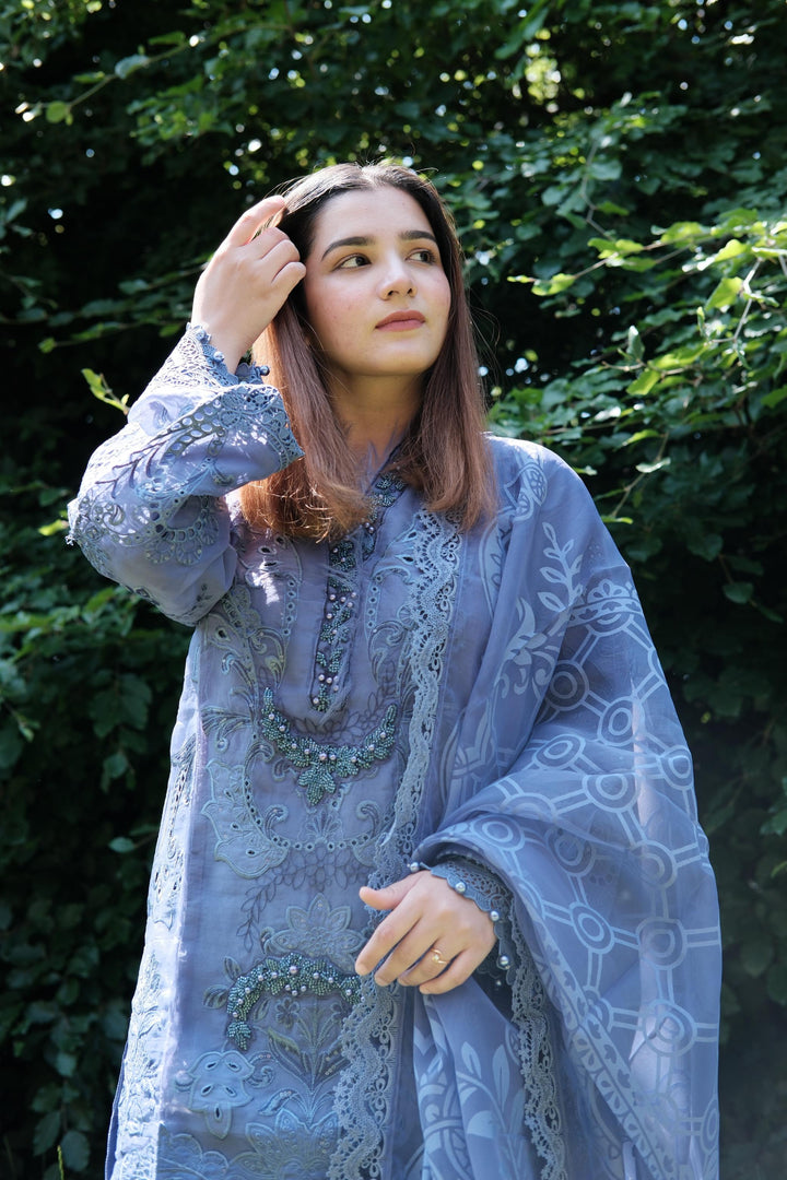 Embroidered Organza Purple Stitched Suit - Maria B Luxury Lawn