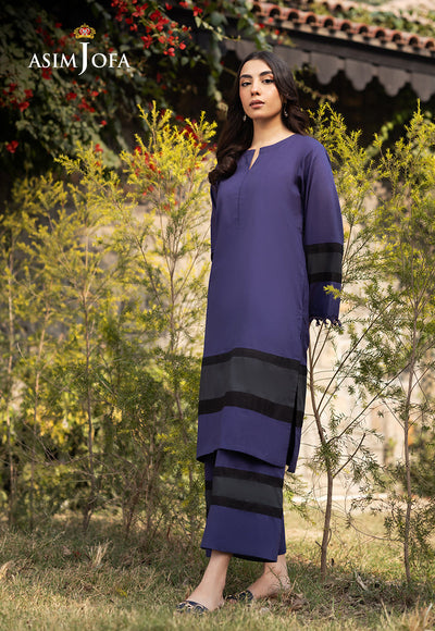 Cambric Blue Stitched Suit - Asim Jofa