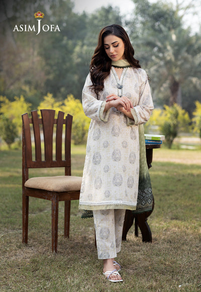 Cambric White Stitched Suit - Asim Jofa