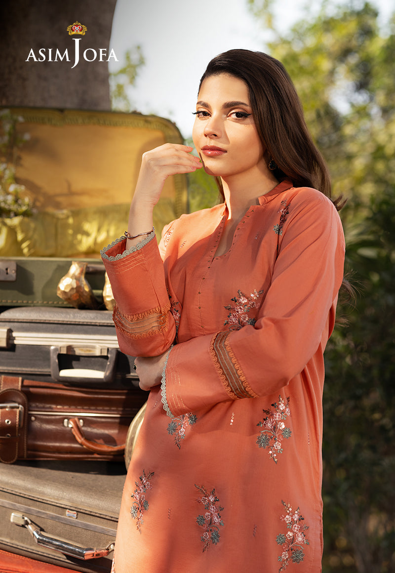 Cambric Orange Stitched Suit - Asim Jofa