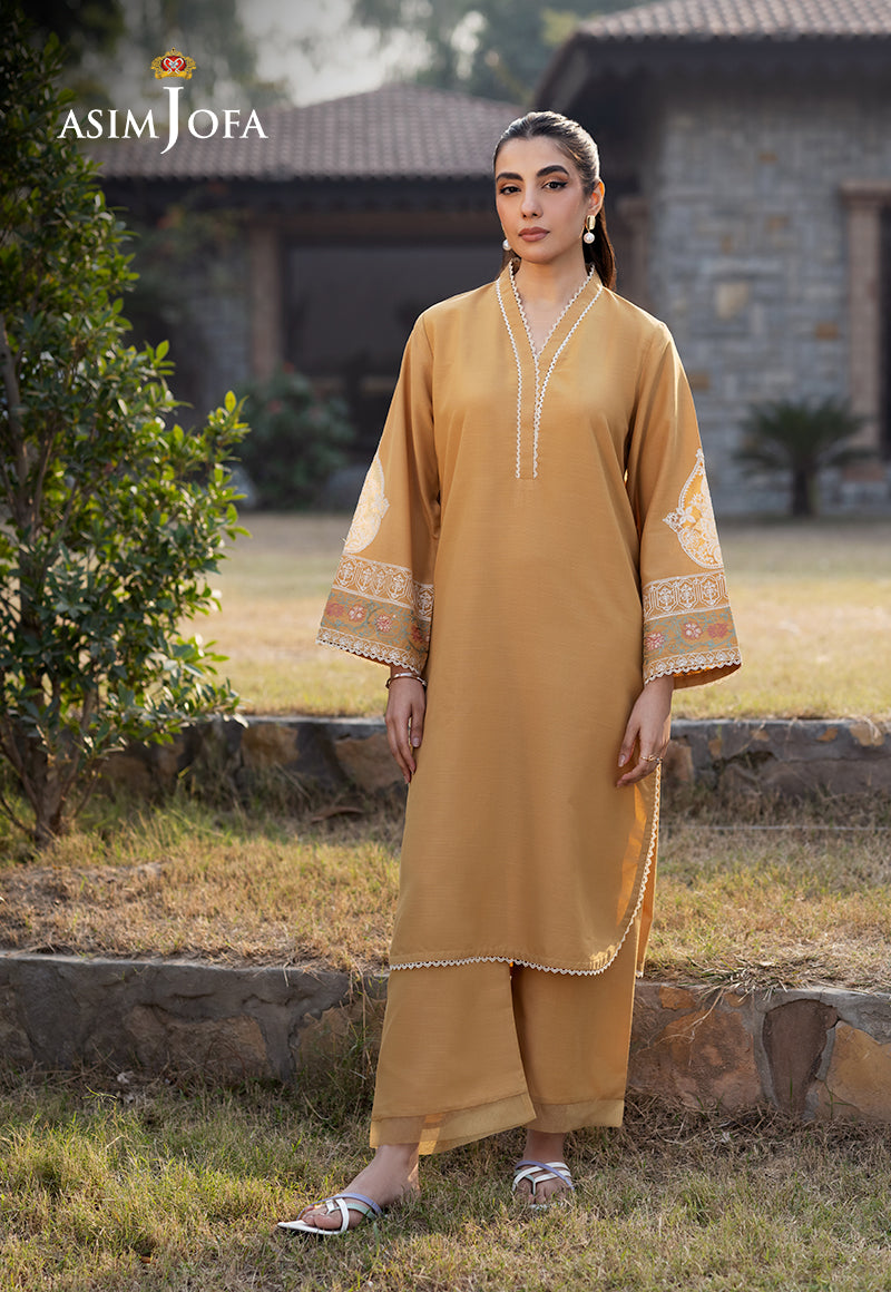 Raw Silk Beige Stitched Suit - Asim Jofa