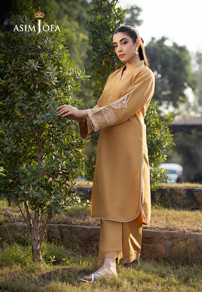 Raw Silk Beige Stitched Suit - Asim Jofa