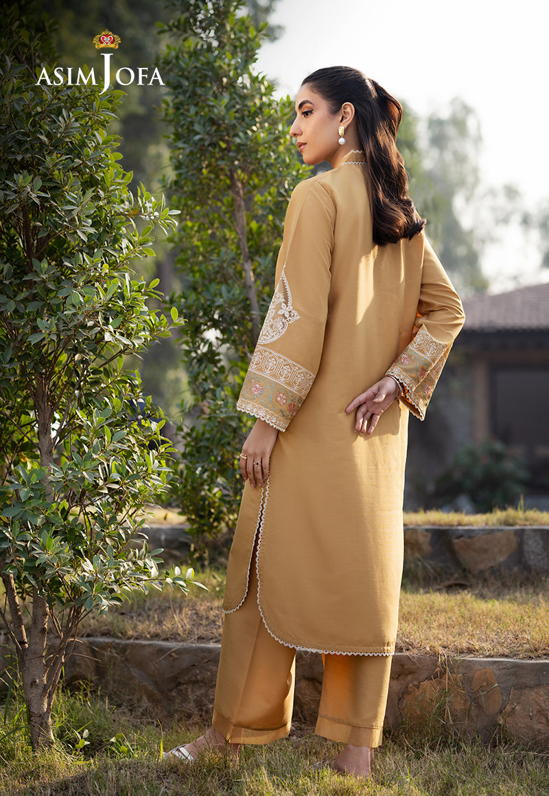 Raw Silk Beige Stitched Suit - Asim Jofa