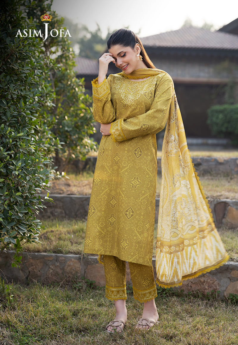 Cambric Yellow Stitched Suit - Asim Jofa