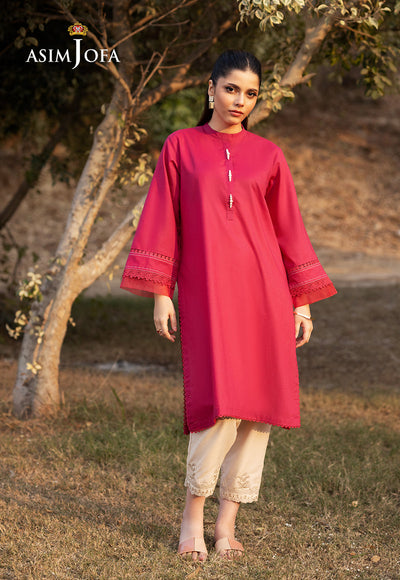 Cambric Red Kurti - Asim Jofa