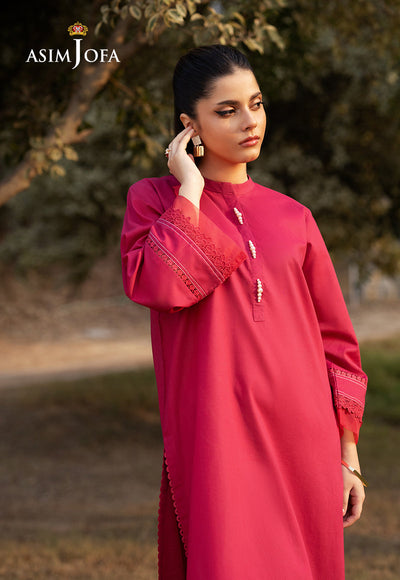 Cambric Red Kurti - Asim Jofa