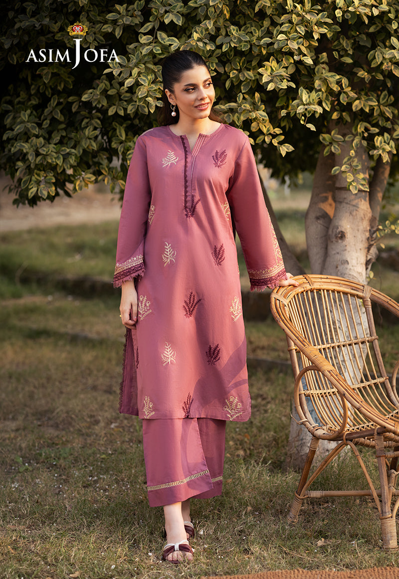 Cambric Pink Stitched Suit - Asim Jofa