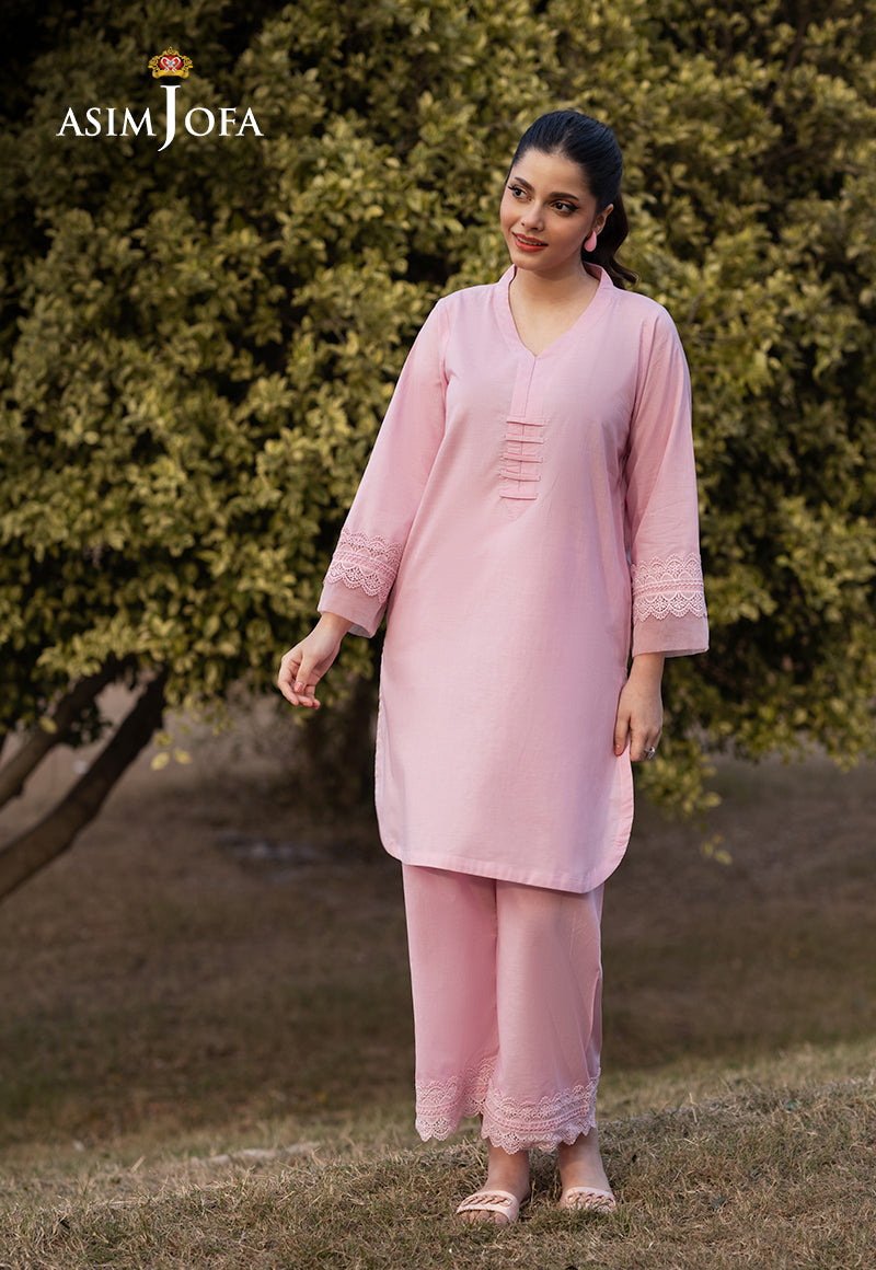 Cambric Pink Stitched Suit - Asim Jofa