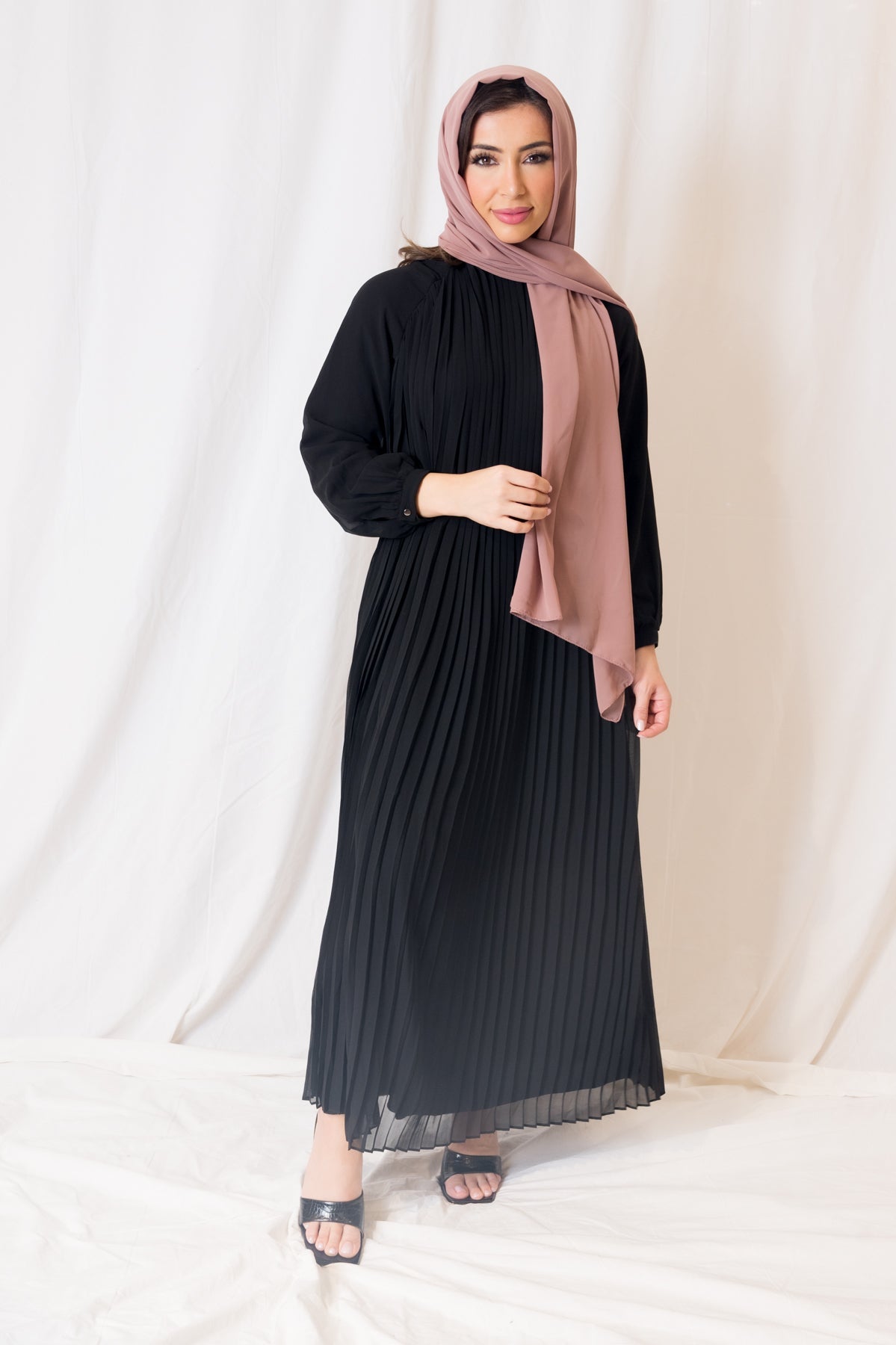 Black Belted Pleated Maxi Dress