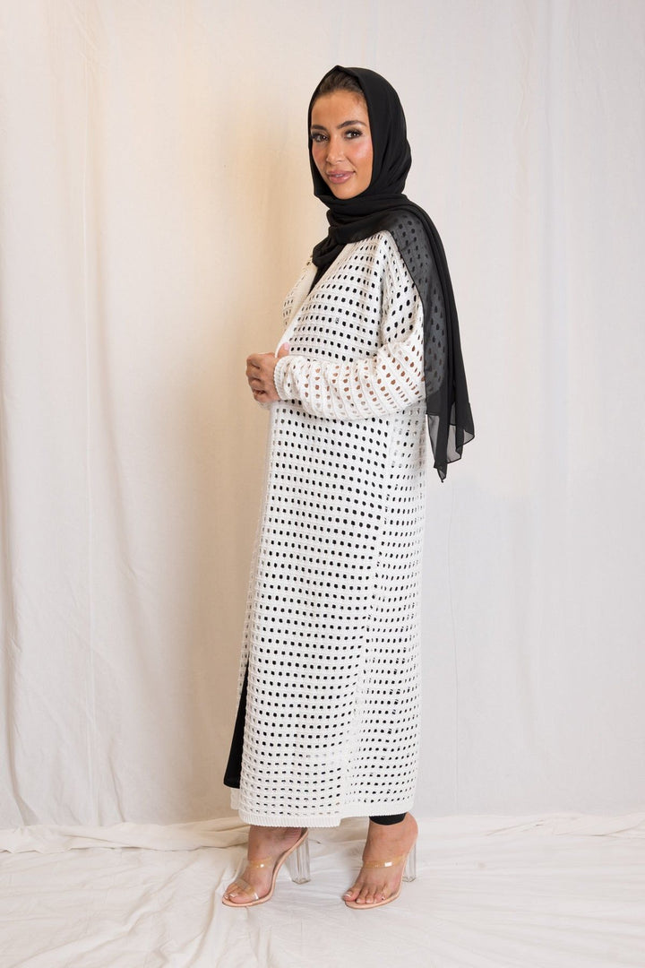 White Crochet Knit Cardigan