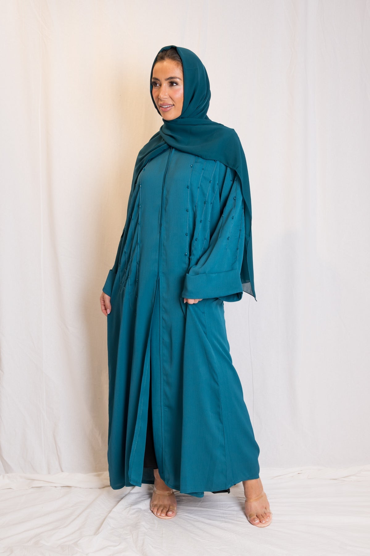 Jewel Blue Embellished Open Abaya