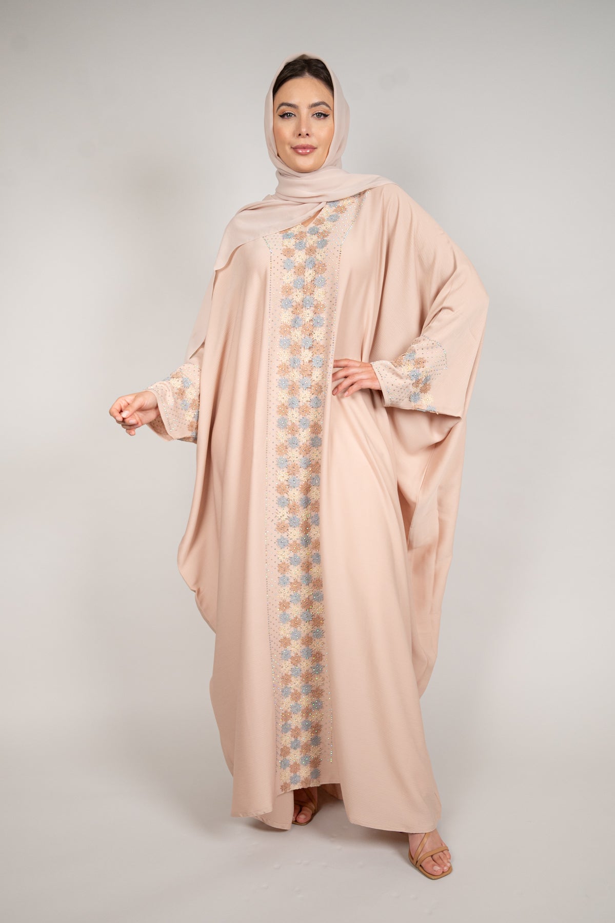 Cream Embellished Abaya