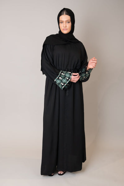 Black Embroidered Sleeve Abaya