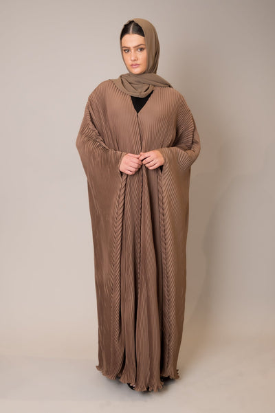 Mocha Batwing Pleated Open Front Kaftan