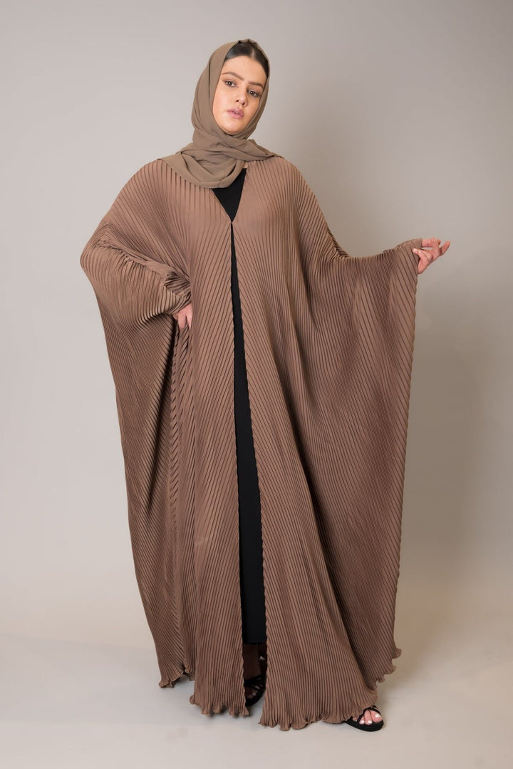 Mocha Batwing Pleated Open Front Kaftan