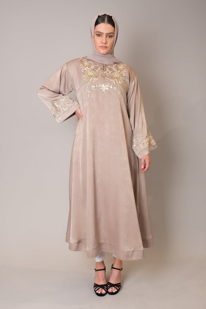 Beige Embroidered Midi Dress