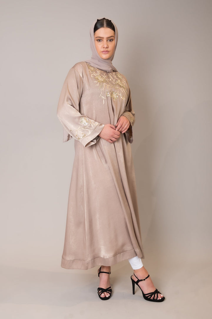 Beige Embroidered Midi Dress