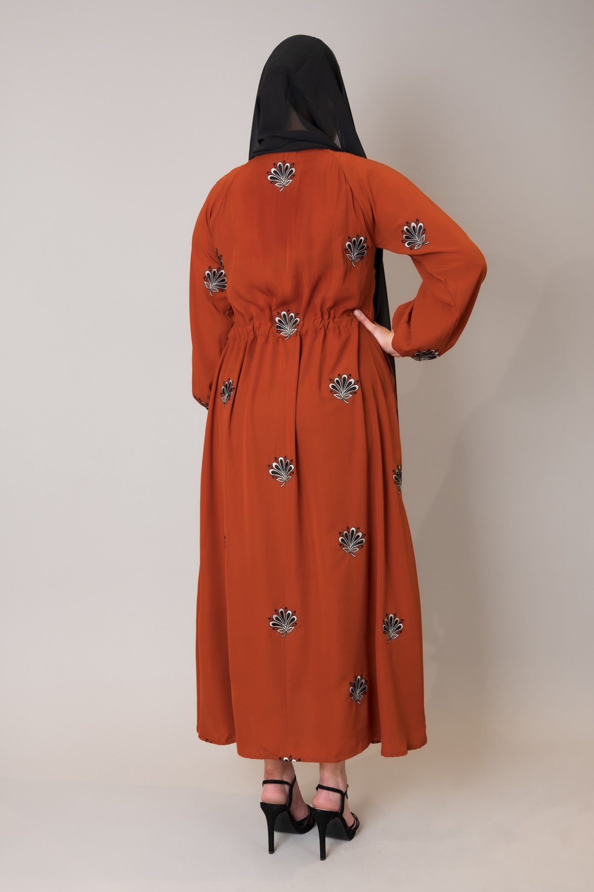 Rust Embroidered Midi Dress