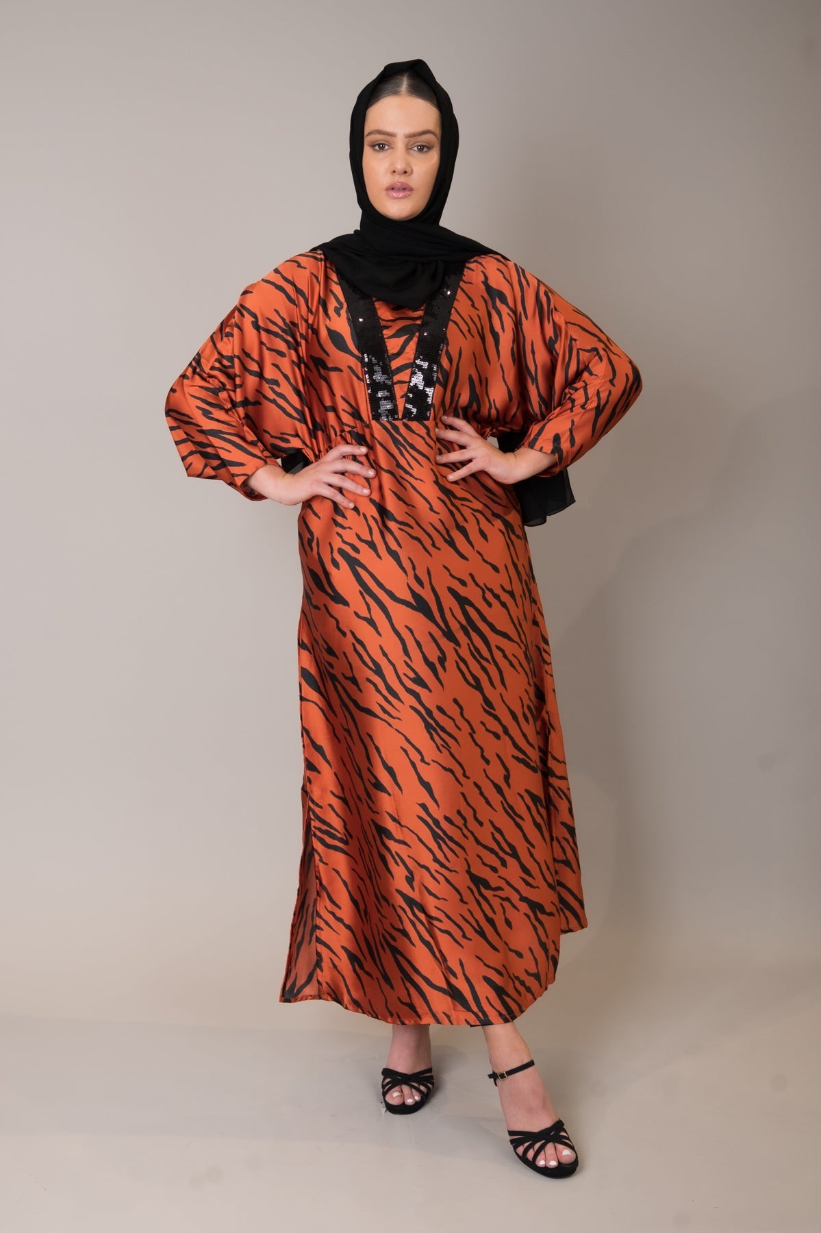 Burnt Orange Animal Kaftan Dress