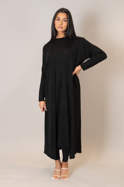 Black Ribbed Knit Cardigan Co-Ord