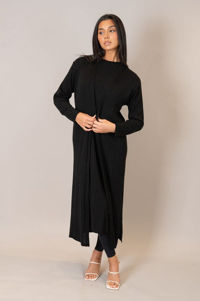 Black Ribbed Knit Cardigan Co-Ord