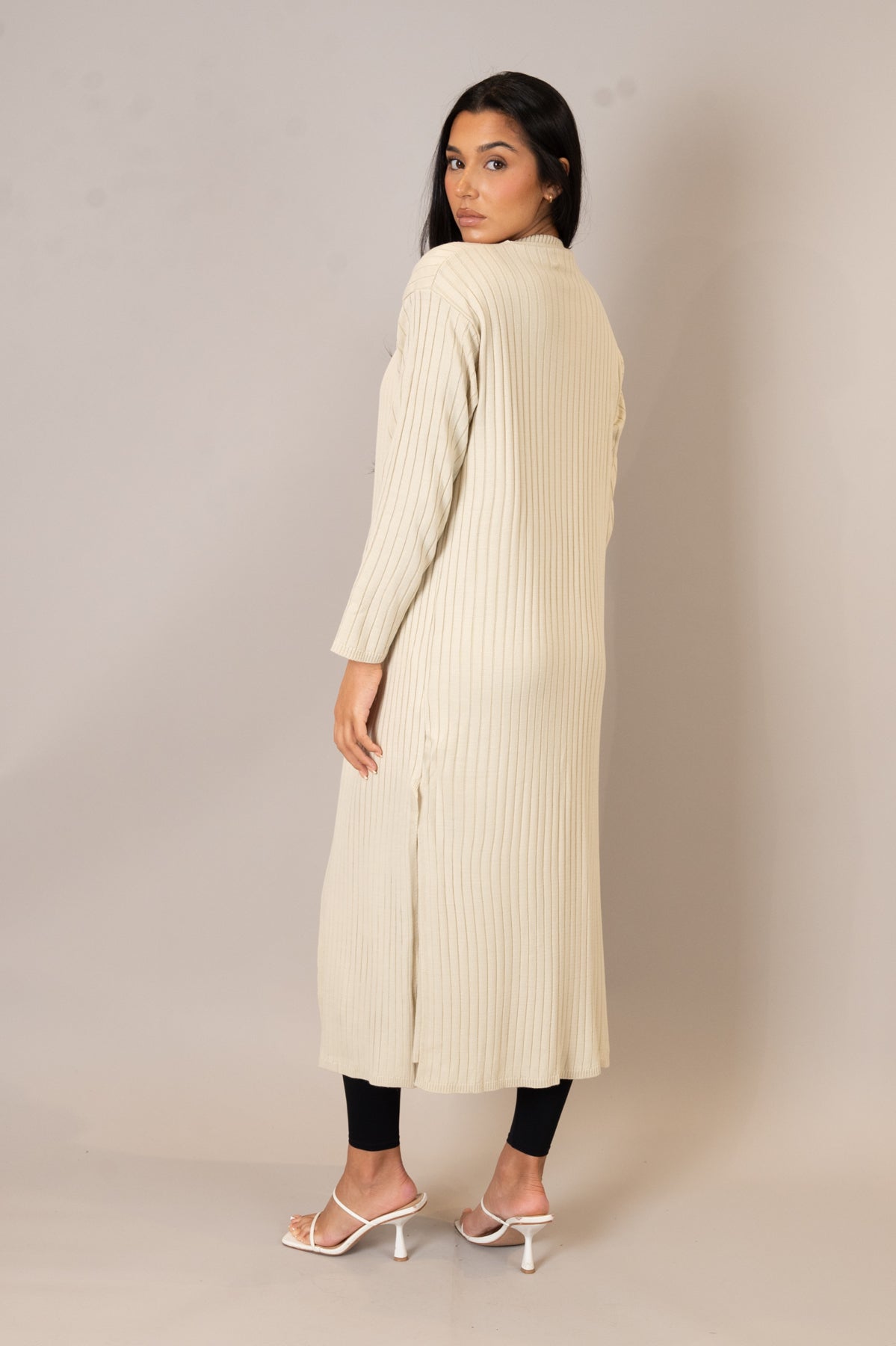 Stone Ribbed Knit Cardigan Co-Ord