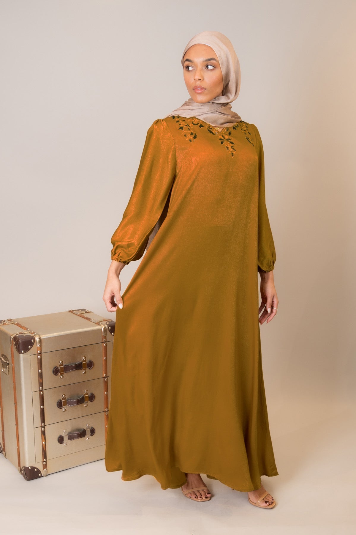 Mustard Luxury Embroidered Dress