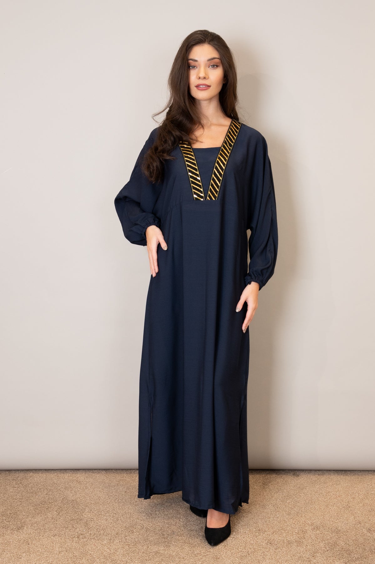 Navy Balloon Sleeve Maxi Dress