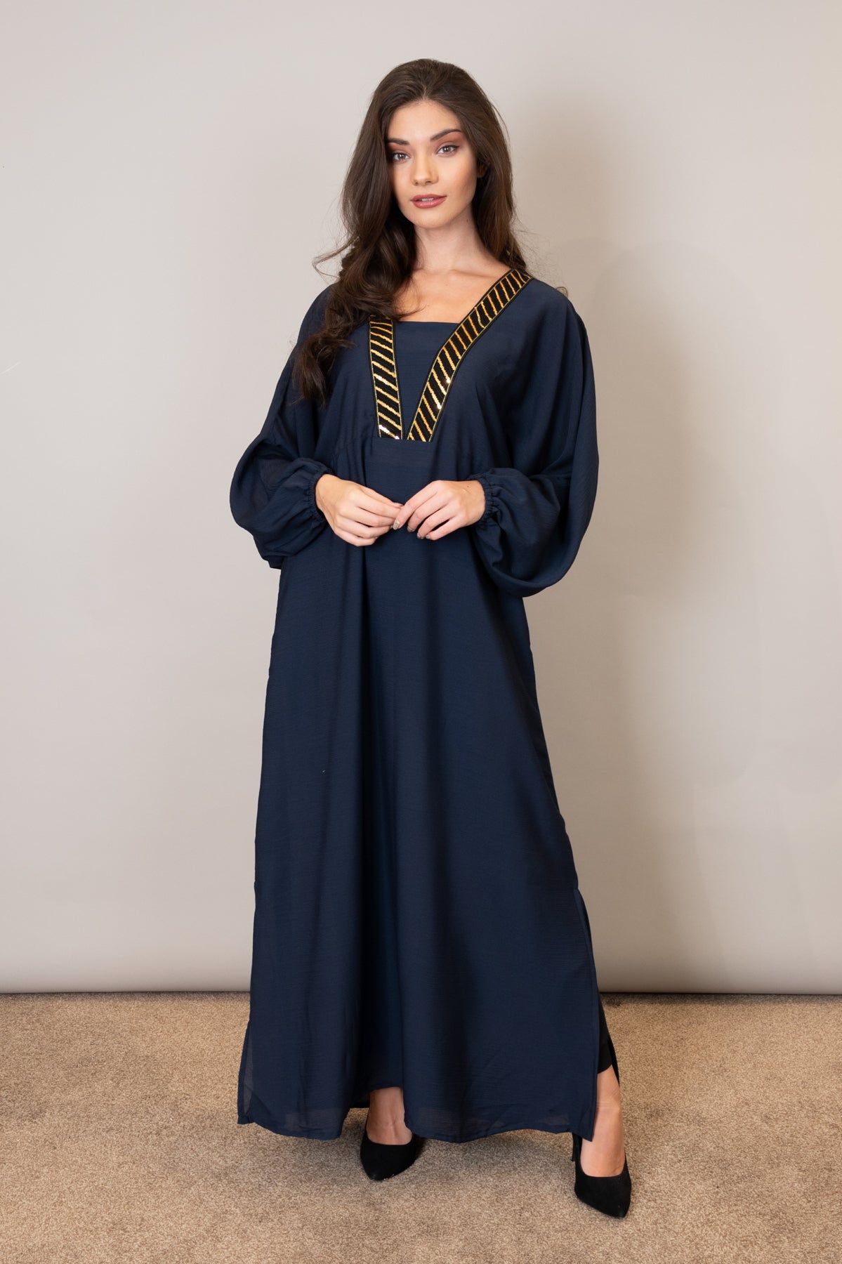 Navy Balloon Sleeve Maxi Dress