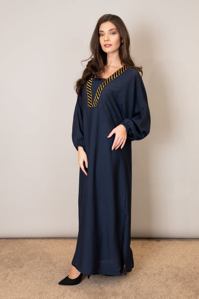 Navy Balloon Sleeve Maxi Dress