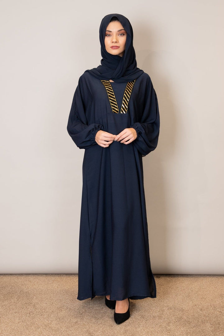 Navy Balloon Sleeve Maxi Dress