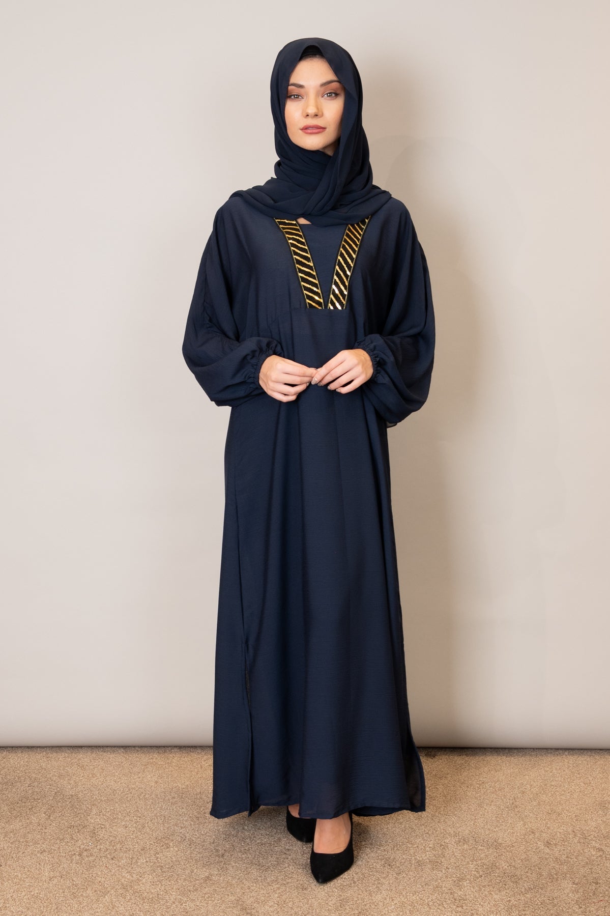 Navy Balloon Sleeve Maxi Dress