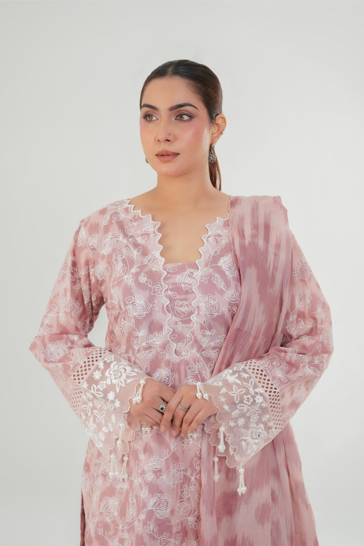 Dusty Pink - Cross Stitch Embroidered Lawn Stitched